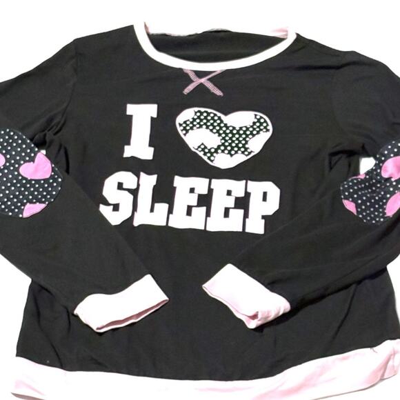 I Love Sleep Pajama Set - Long Sleeve Elbow Patch Top & Heart Dot Pants - Medium - Picture 5 of 16
